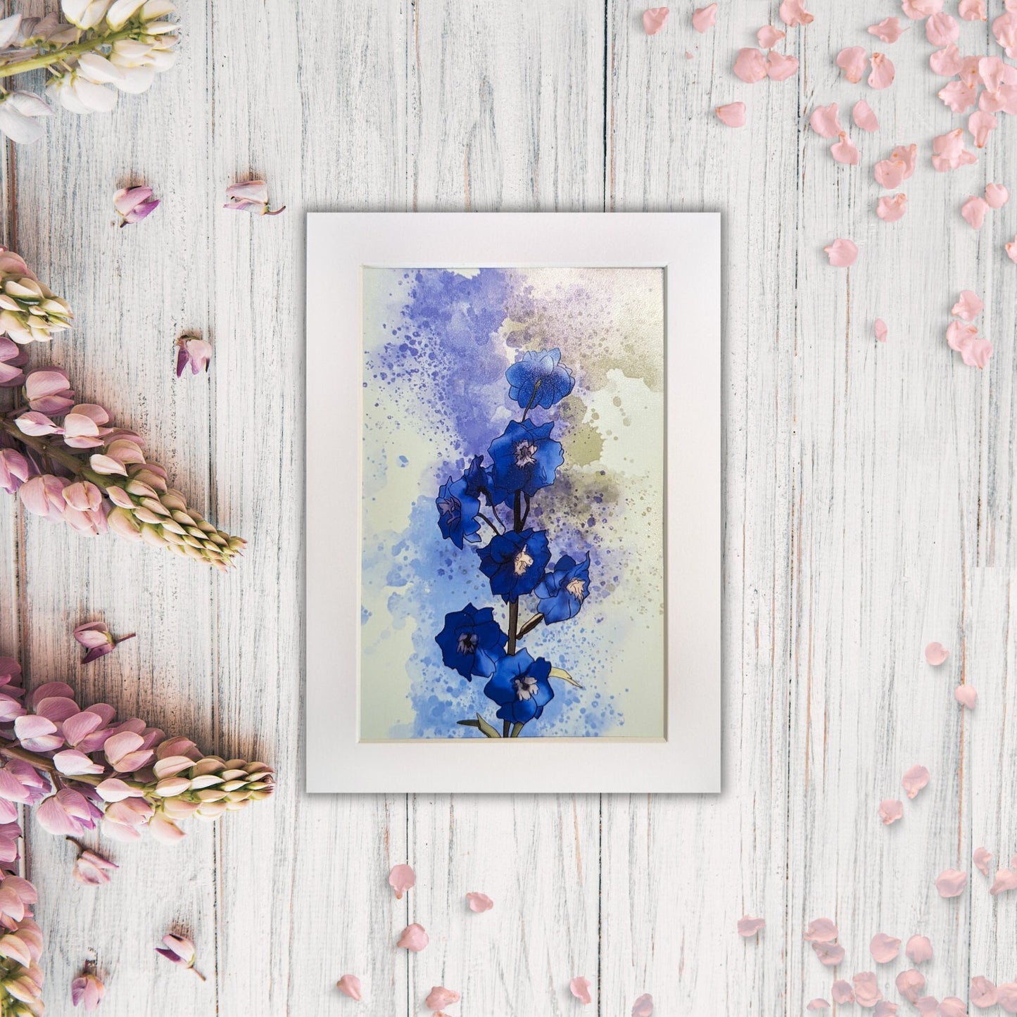Delphinium Painting - 4x6 Watercolor Flower, Floral Wall Art Print