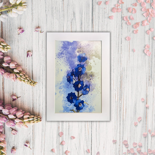 Delphinium Painting - 4x6 Watercolor Flower, Floral Wall Art Print