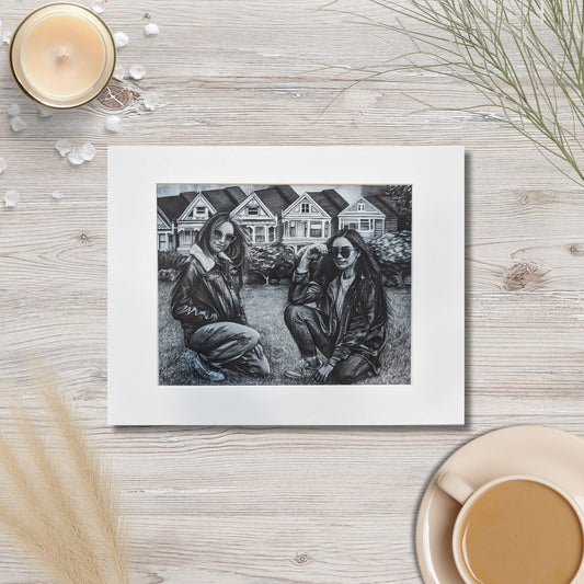 Cousins by the Park - 8" x 10" Charcoal Portrait Art Print