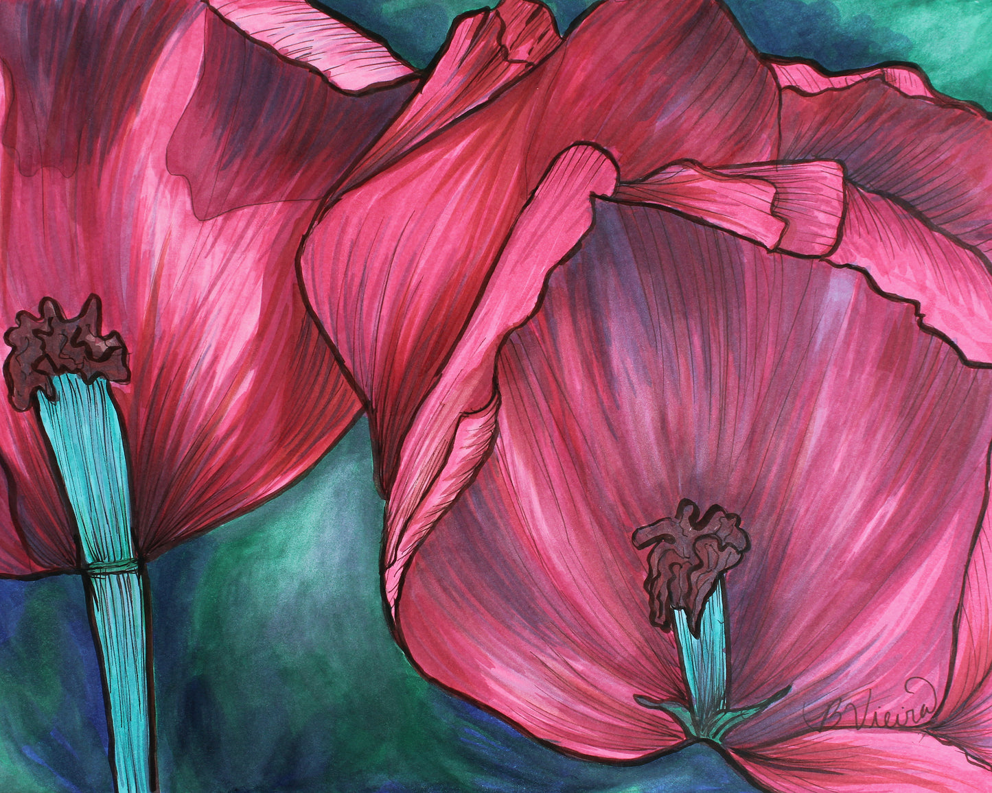Inside Look Flower Drawing - 8" x 10" Original Marker Artwork